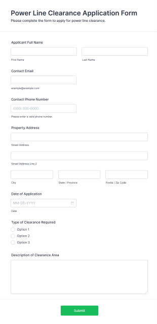 Power Line Clearance Application Form Template