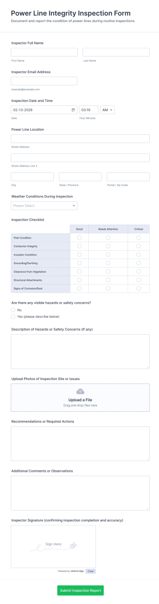 Power Line Integrity Inspection Form Template