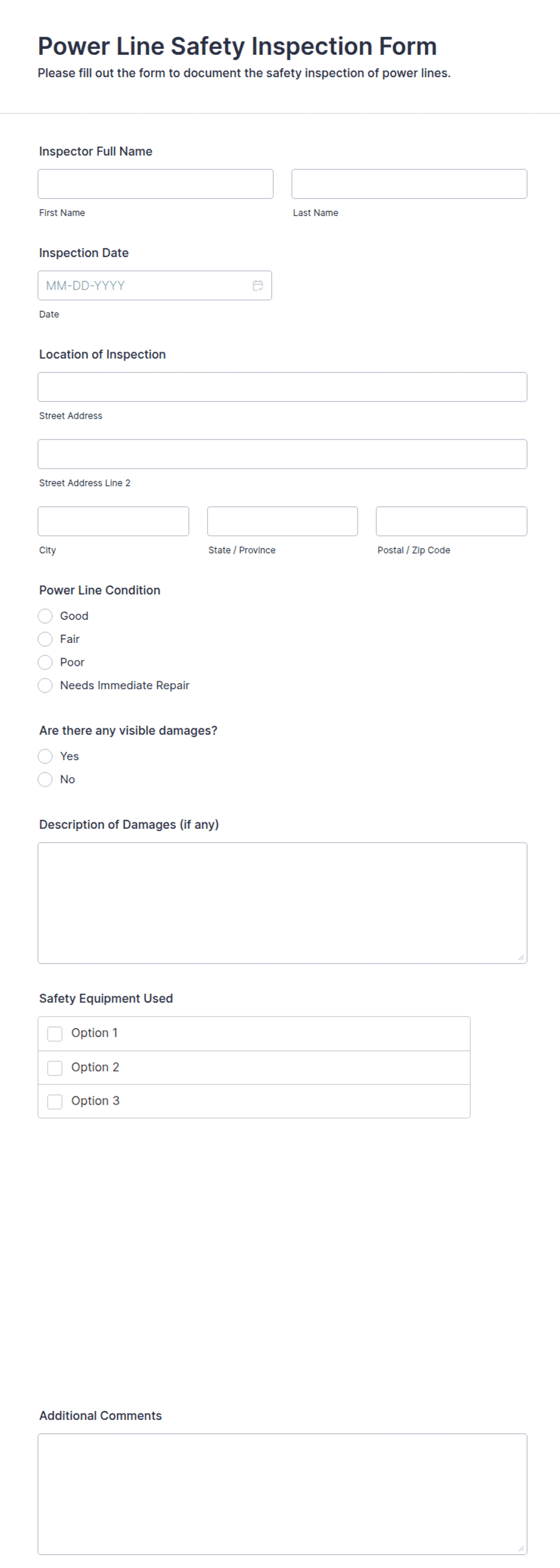 Power Line Safety Inspection Form Template | Jotform