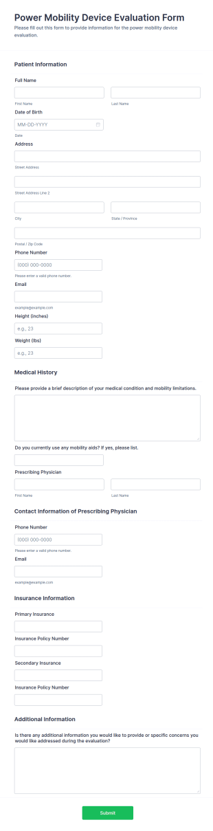 Power Mobility Device Evaluation Form Template