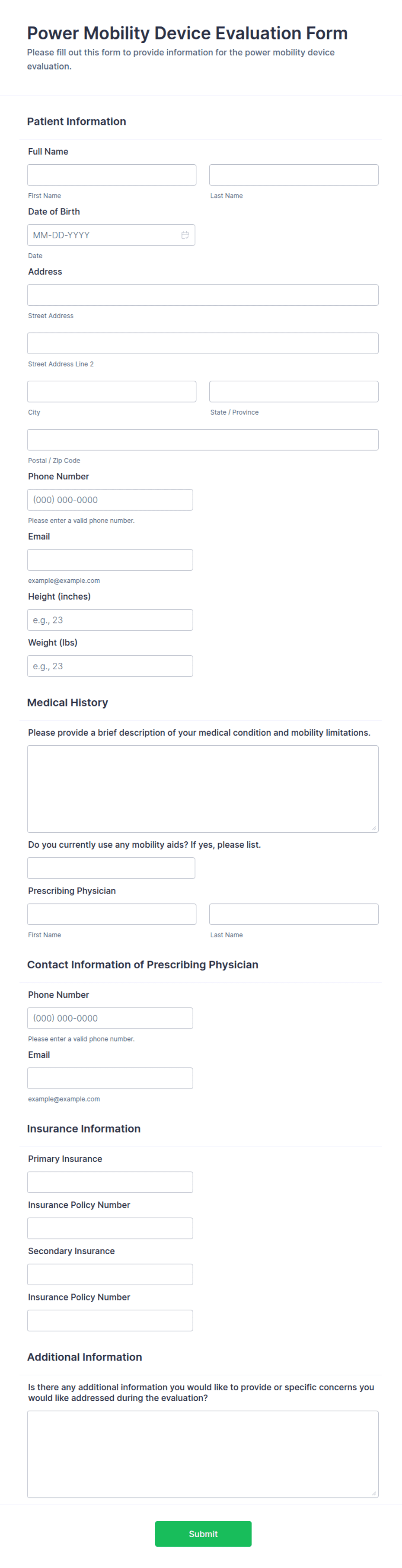 Mobility Form Power Mobility Device Evaluation Form Template | Jotform
