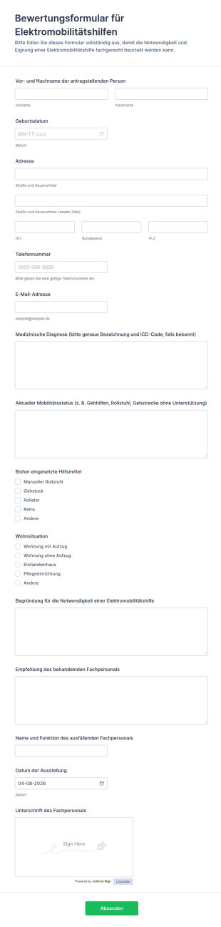 Power Mobility Device Evaluation Formular
