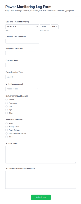 Power Monitoring Log Form Template