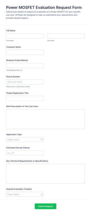 Power MOSFET Evaluation Request Form Template