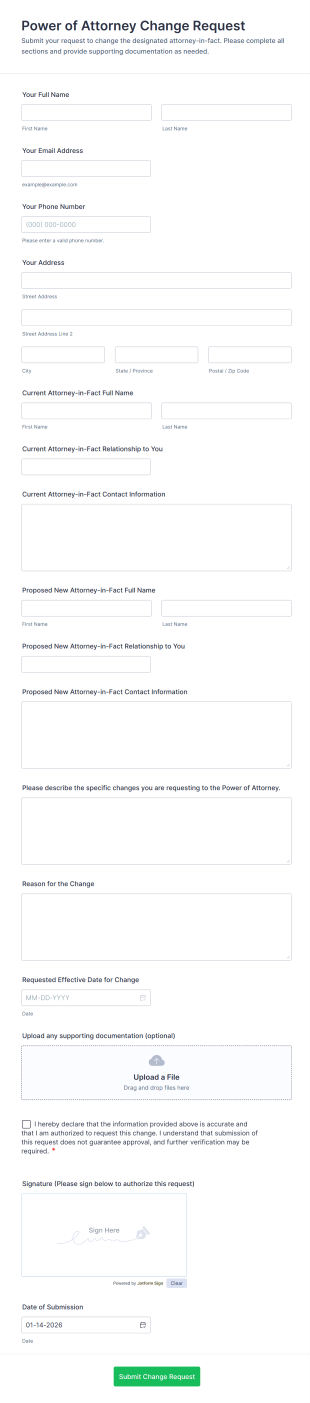 Power Of Attorney Change Request Form Template