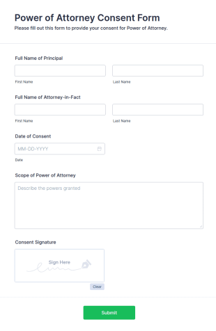 Power Of Attorney Consent Form Template
