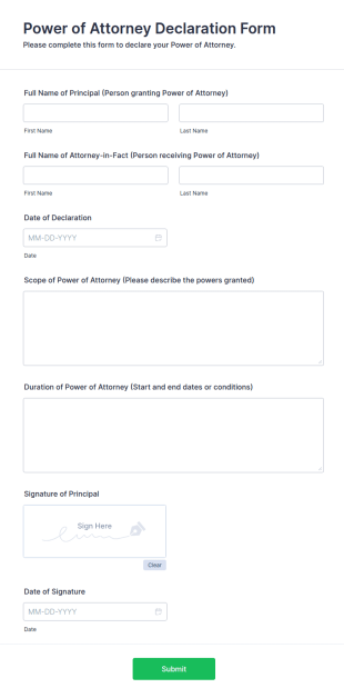 Power Of Attorney Declaration Form Template