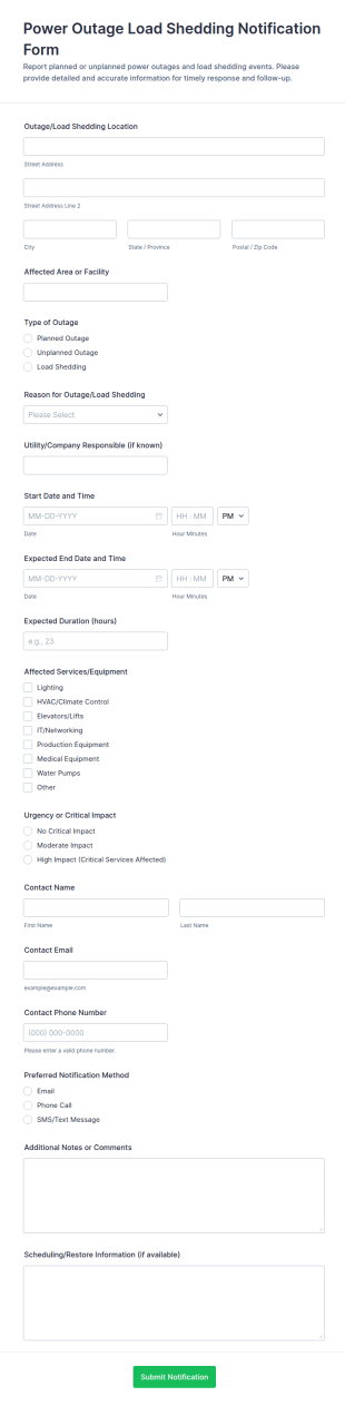 Power Outage Load Shedding Notification Form Template