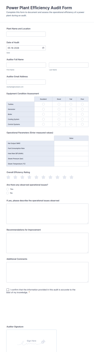 Power Plant Efficiency Audit Form Template