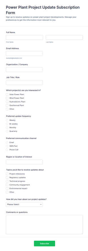 Power Plant Project Update Subscription Form Template