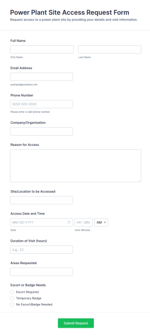 Power Plant Site Access Request Form Template