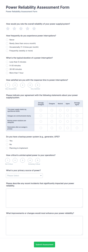 Power Reliability Assessment Form Template