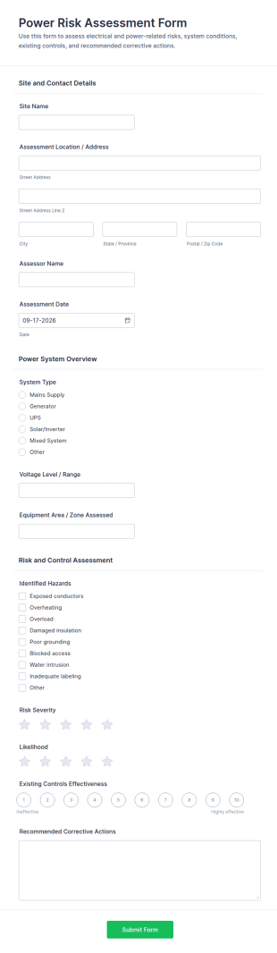 Power Risk Assessment Form Template