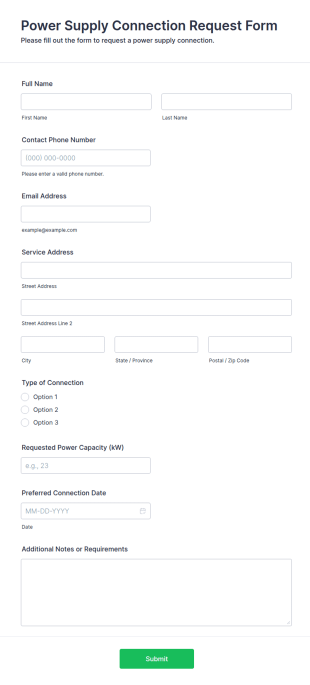 Power Supply Connection Request Form Template