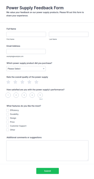 Power Supply Feedback Form Template