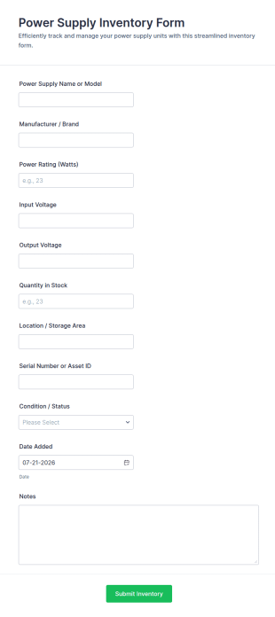 Power Supply Inventory Form Template