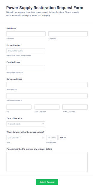 Power Supply Restoration Request Form Template