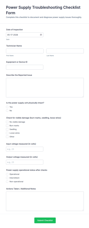Power Supply Troubleshooting Checklist Form Template