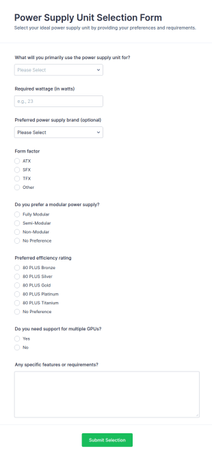 Power Supply Unit Selection Form Template