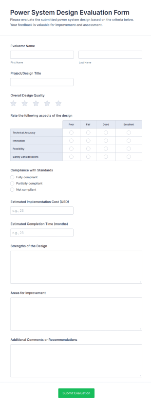 Power System Design Evaluation Form Template