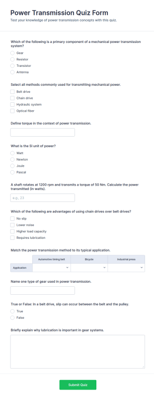 Power Transmission Quiz Form Template