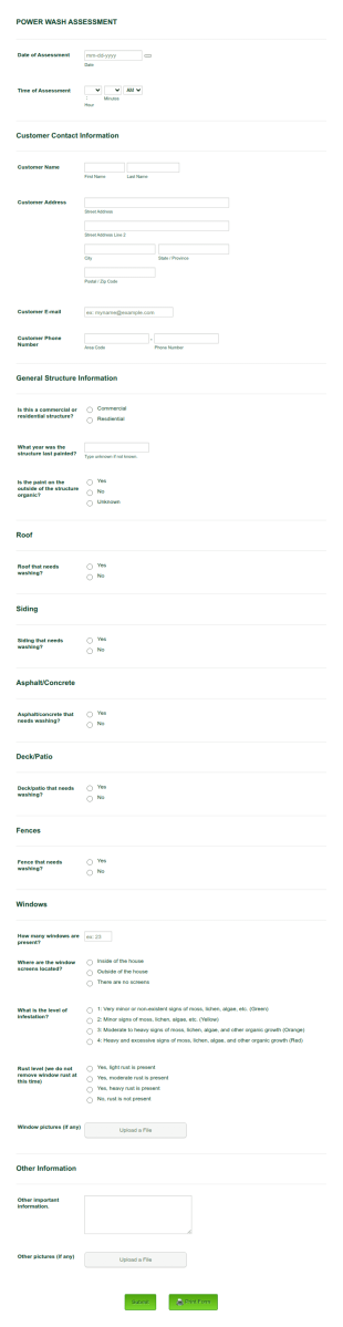 Property Power Washing Assessment Form Template