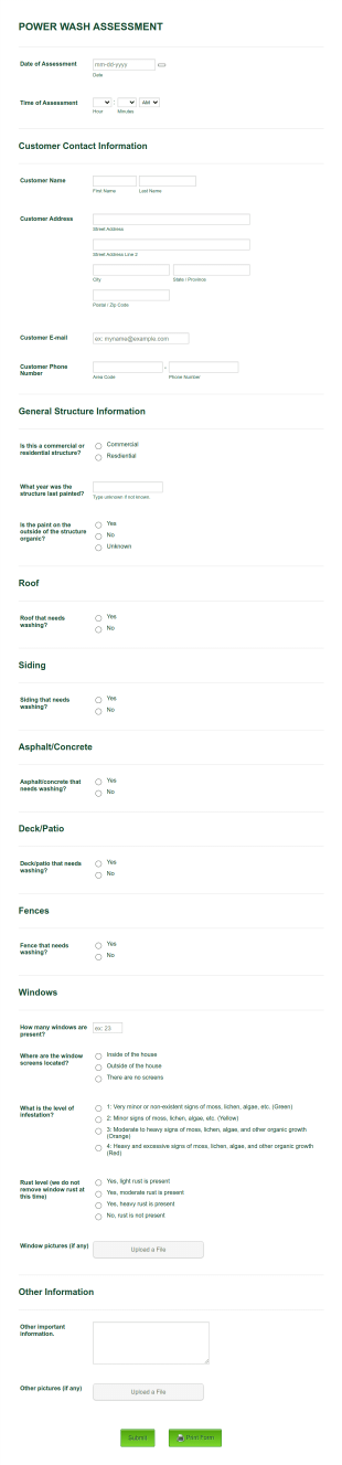 Property Power Washing Assessment Form Template