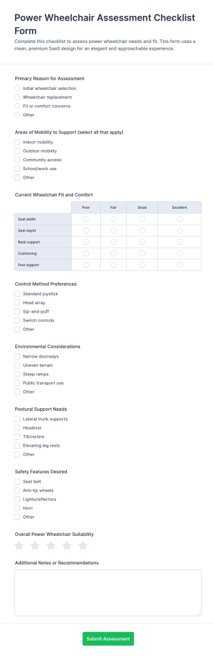 Power Wheelchair Assessment Checklist Form Template