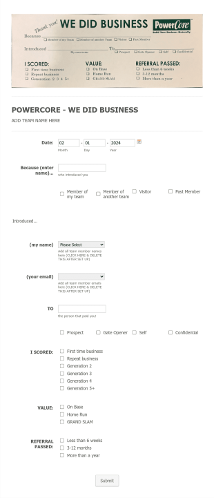 PowerCore We Did Business Template Form Template