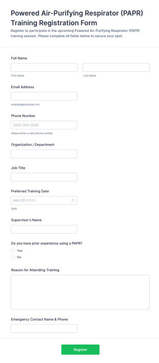 Powered Air Purifying Respirator (PAPR) Training Registration Form Template