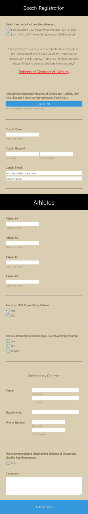 Powerlifting Coach Registration Form Template
