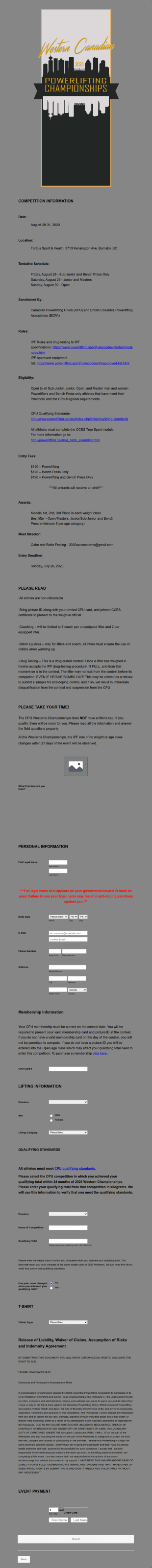 Powerlifting Contest Entry Form Template
