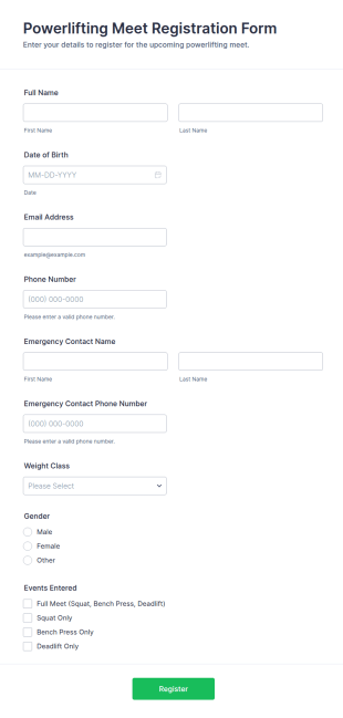 Powerlifting Meet Registration Form Template