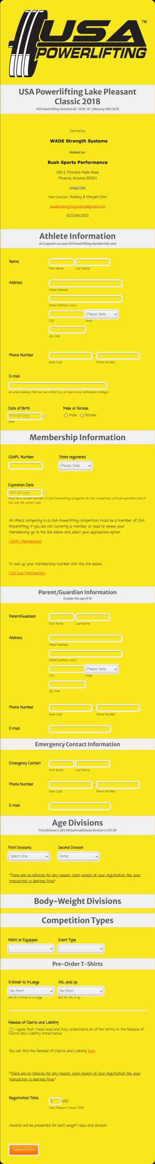 Powerlifting Event Registration Form Template