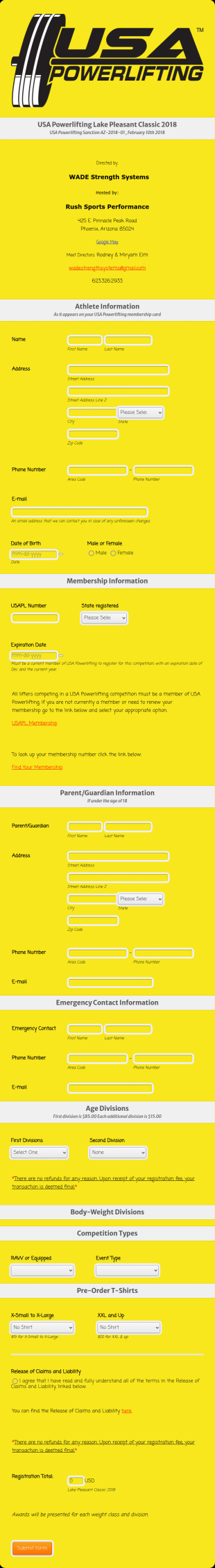 Powerlifting Event Registration Form Template