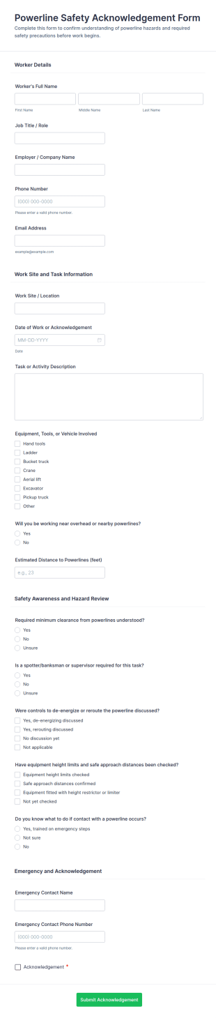 Powerline Safety Acknowledgement Form Template