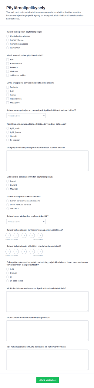 Pöytäroolipelien Mieltymyskysely