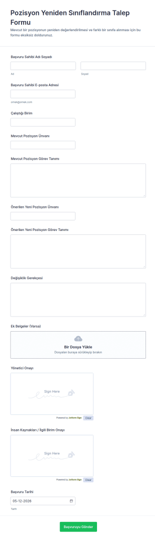 Pozisyon Yeniden Sınıflandırma Talep Form Şablonu