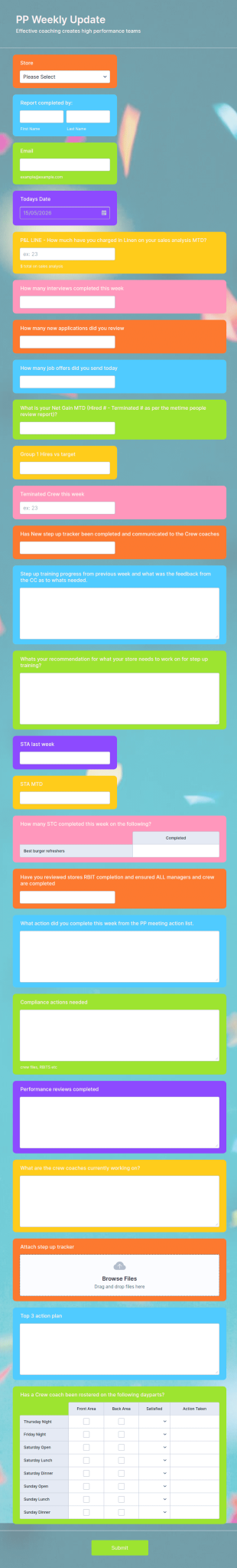 PP Weekly Update Form Template