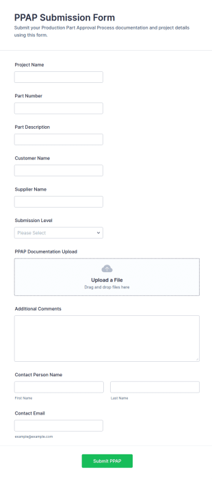 PPAP Submission Form Template