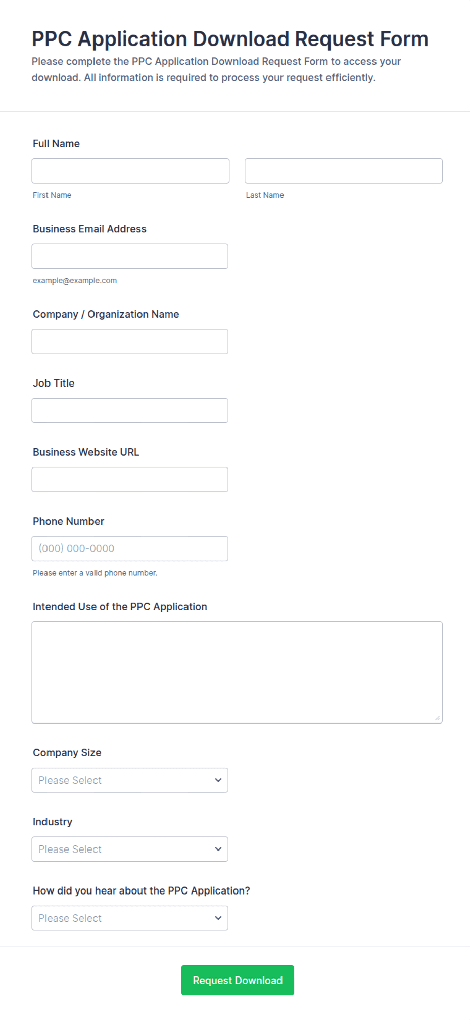 PPC Application Download Request Form Template | Jotform