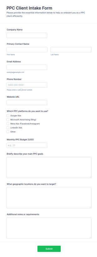 PPC Client Intake Form Template
