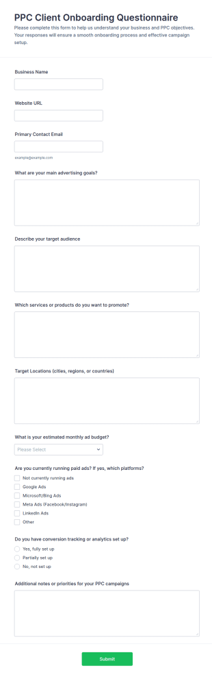 PPC Client Onboarding Questionnaire Form Template
