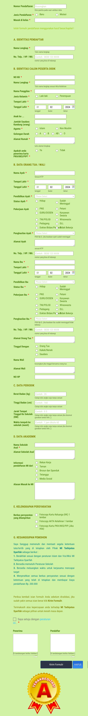 PPDB Online MI Tarbiyatus Syarifah Pekarungan Form Template