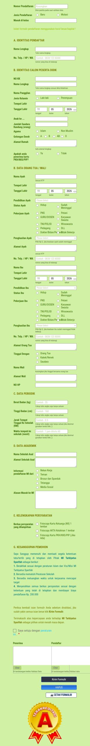 PPDB Online MI Tarbiyatus Syarifah Pekarungan