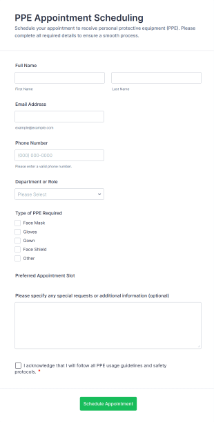 PPE Appointment Scheduling Form Template