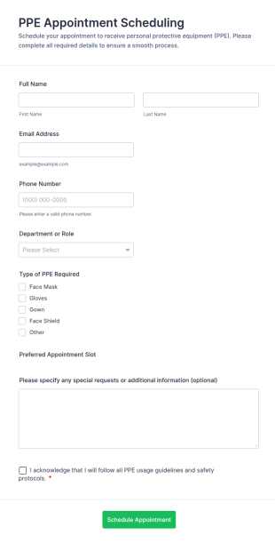 PPE Appointment Scheduling Form Template