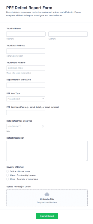 PPE Defect Report Form Template