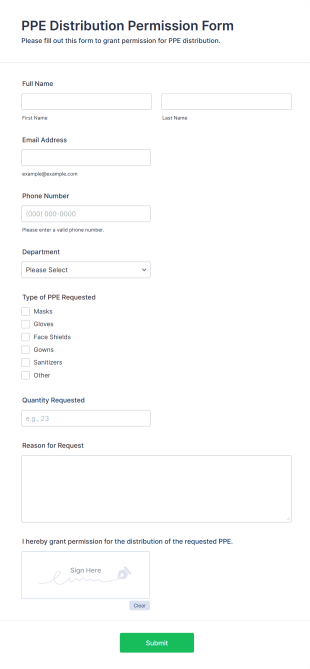 PPE Distribution Permission Form Template