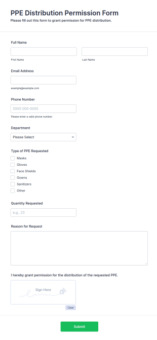 PPE Distribution Permission Form Template